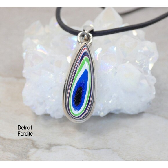 1967 Detroit Agate- Apatite- Peridot- Sterling Silver- Leather Pendant Necklace - Picture 7 of 7